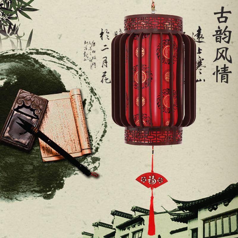 实木旋转灯笼客厅阳台茶楼装饰仿古木艺中式吊灯木制宫灯LED转灯