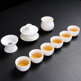羊脂玉茶具礼品套装 白瓷功夫茶具陶瓷整套茶具盖碗茶杯茶具定制