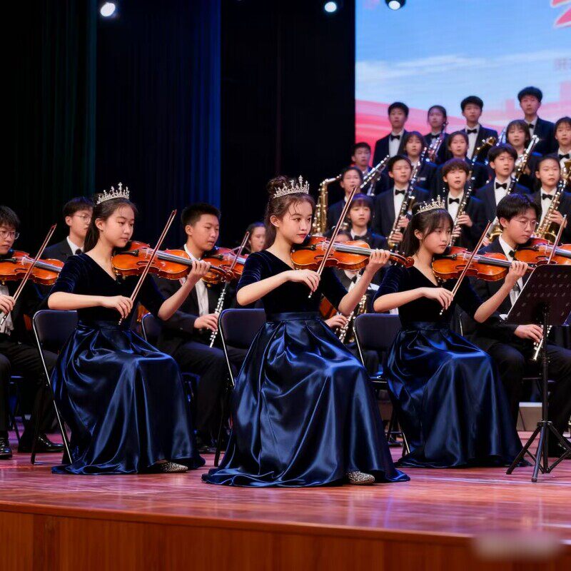 管弦乐团男女演出服/小学生管乐团乐器演出服/合唱团演出服高级感