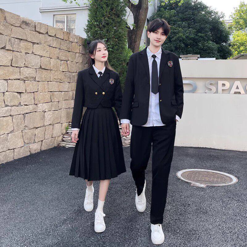 初高中学生英伦风校服男女学生结业照成人礼正装黑色西装礼服套装
