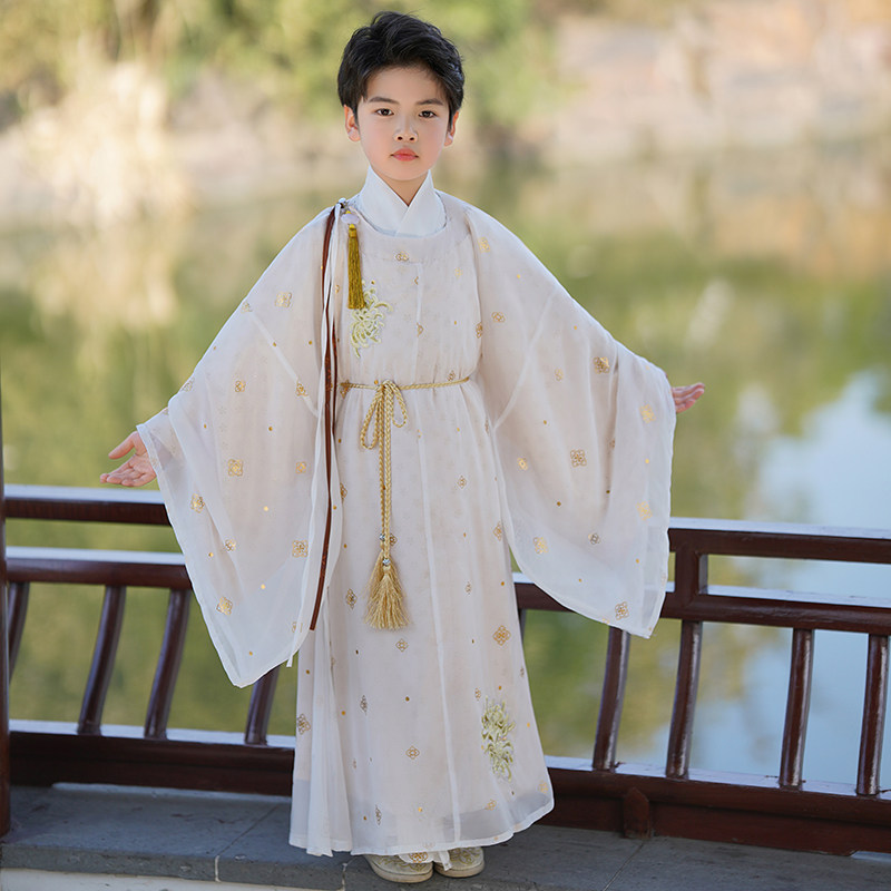 汉服男童春季唐朝白色重