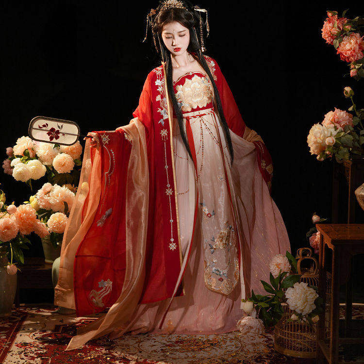 唐制齐胸婚服红色套装大