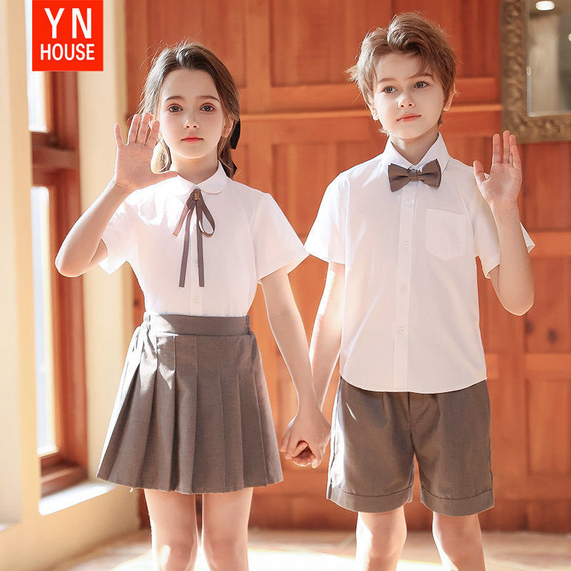 六一儿童演出服男女童学院风校服夏季白色短袖衬衫朗诵套装合唱服