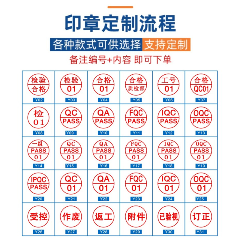 刻字印章定刻Pass合格工号QC数字按压合格小圆章质检字母积分盖章