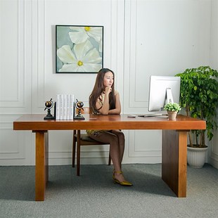 中式 全实木复古办公桌职员单人办公台家用写字台工作用员工写字桌