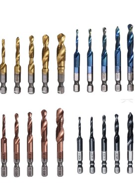 6pc蓝色复合丝锥 4341高速钢磨制钻攻一体多功能螺旋丝锥丝攻