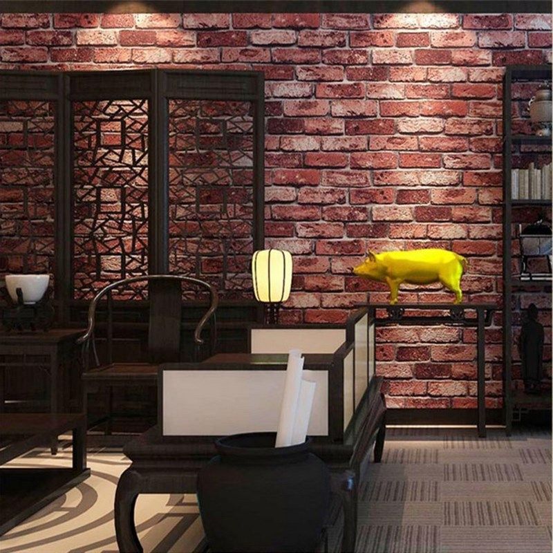 3d立体中式pvc加厚红砖纹墙纸 复古茶楼酒店客厅背景墙砖块壁纸,家居饰品,软装墙贴,淘宝优惠券,粉丝福利购,淘宝优惠卷