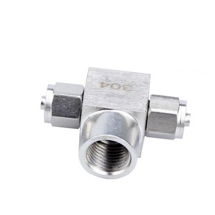 304不锈钢快拧三通中间内丝内螺纹PU管气管四氟塑料管锁母式 接头