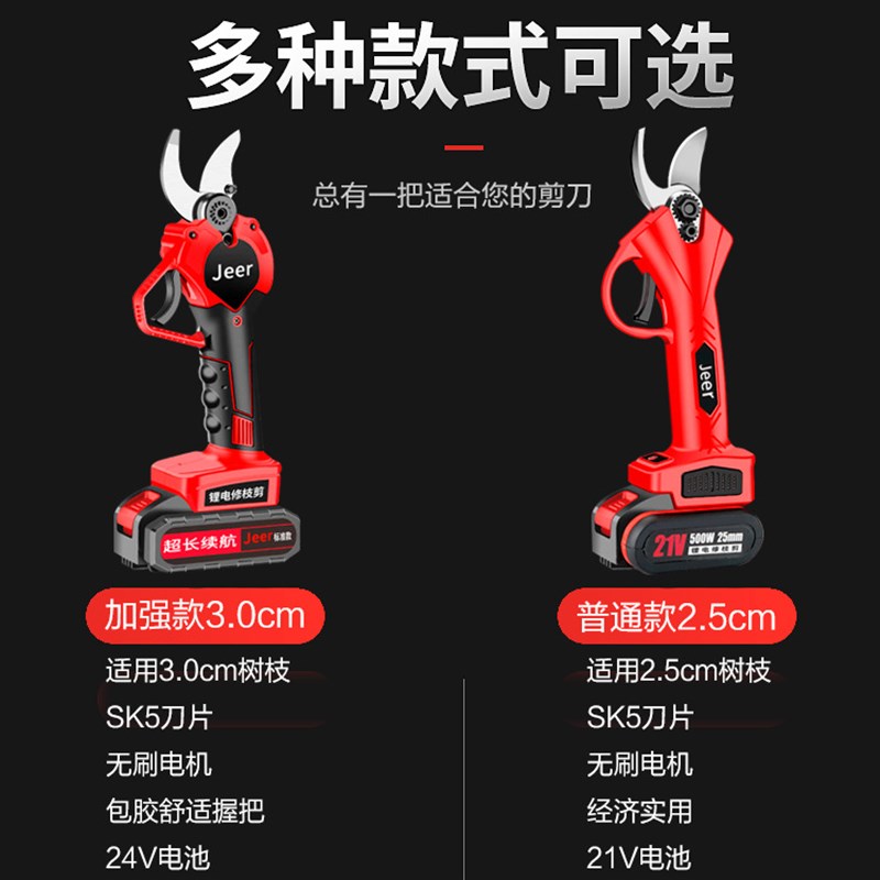 电动修枝剪刀充电式果树高枝园林树枝剪锂电修枝剪电剪刀3公分