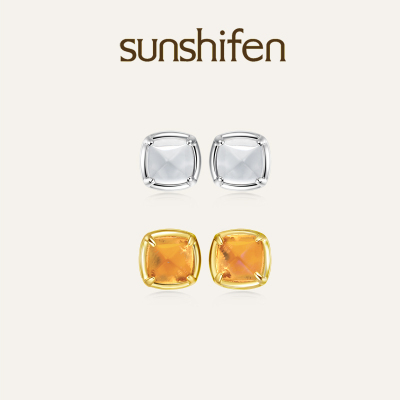 sunshifen天然水晶耳钉耳饰女