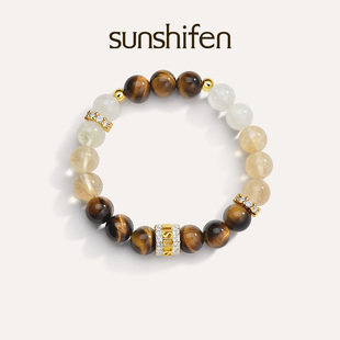 sunshifen  Resort系列虎眼石柠檬晶天然茶水晶18k金色手串