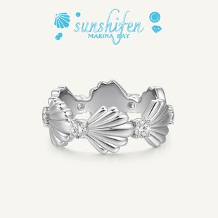 Marina sunshifen bay系列白锆石贝壳排钻戒指礼物 徐若晗同款