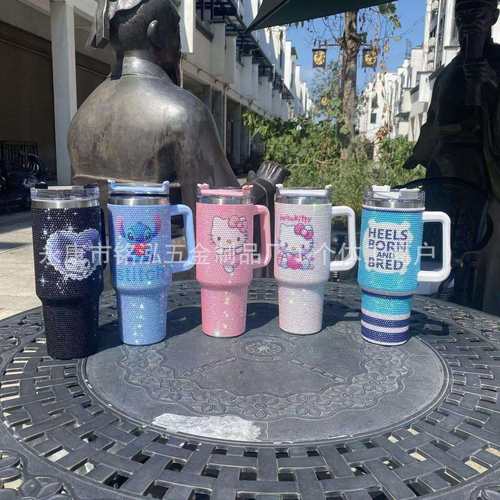 外贸热销贴钻冰霸杯不锈钢车载手柄吸管杯一代40oz汽车杯现货