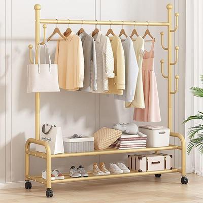 简约衣架落地立式双层挂衣架山人掌加粗阳台室内现代晾衣杆单杆式