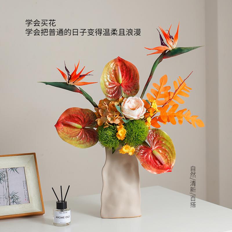 高端轻奢红掌把束假花仿真花摆件客厅餐桌摆花民宿酒店插花束摆设
