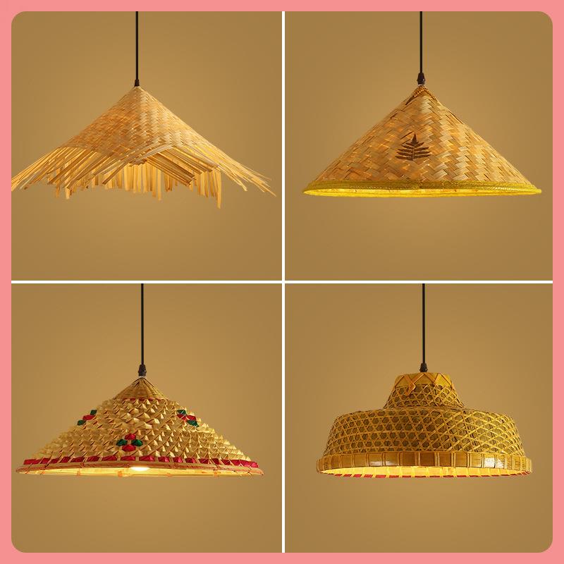 竹编斗笠吊灯复古餐饮帽灯罩民宿编藤编东南亚茅稻屋灯具