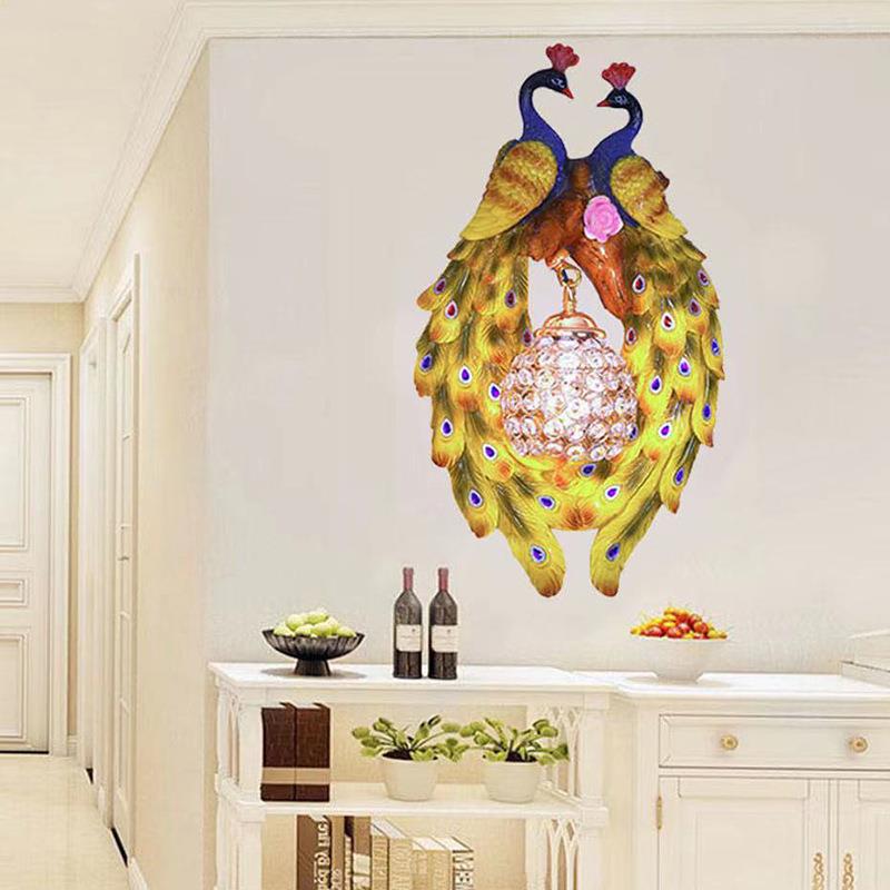欧式孔雀壁灯创意客厅过道玄关走廊墙壁挂装饰品灯具玻璃