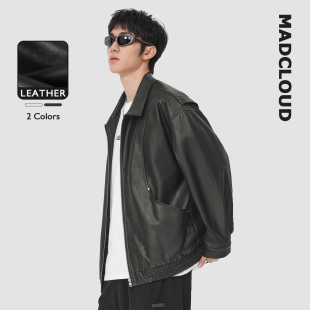 复古PU上衣春秋短款 美式 皮夹克外套皮衣男 迈克罗德 MAD官方