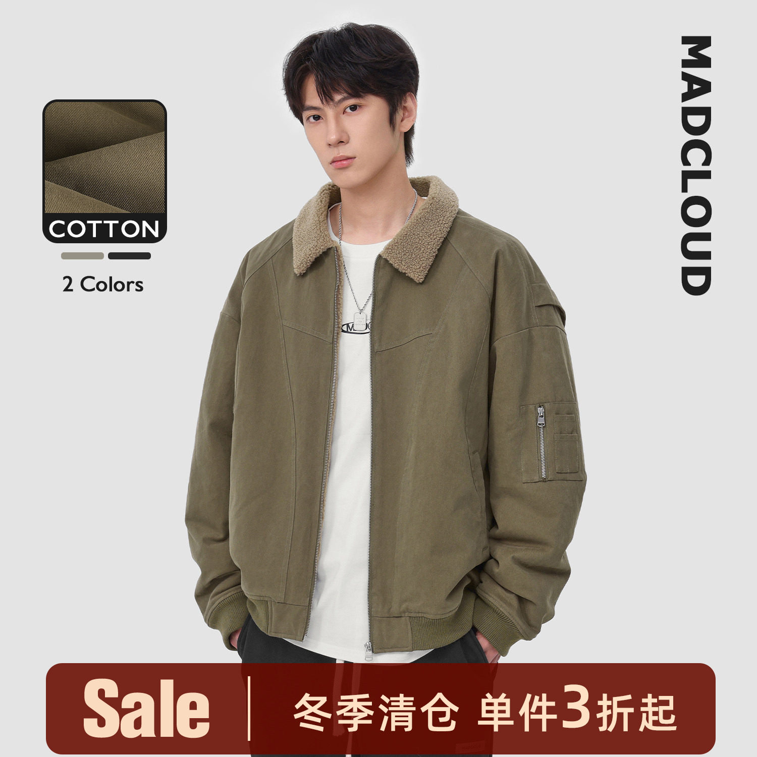 【福利清仓】美式复古冬季加厚夹克仿羊羔毛工装外套男