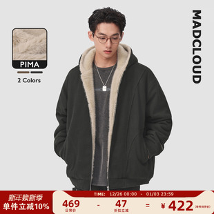 MAD官方 保暖棉服加厚连帽外套男 美拉德复古重磅加绒夹克冬季