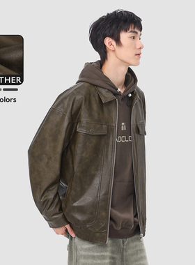 MAD官方 | 迈克罗德 美式复古重磅PU春秋短款皮夹克外套皮衣男