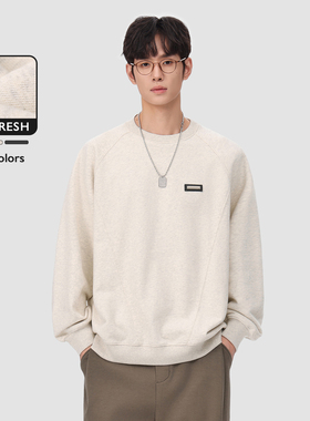 MAD官方 | 美版高街基础款打底衫男短款圆领卫衣经典款金属小皮标