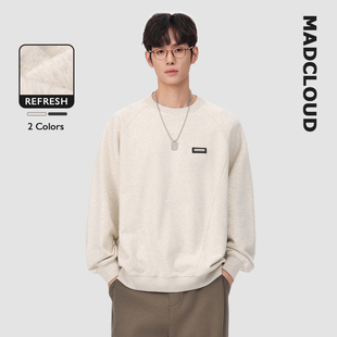 MAD官方 | 美版高街基础款打底衫男短款圆领卫衣经典款金属小皮标