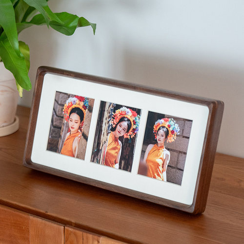 照片定制相框摆台加打印diy洗相片高级感实木黑胡桃榫卯画框挂墙