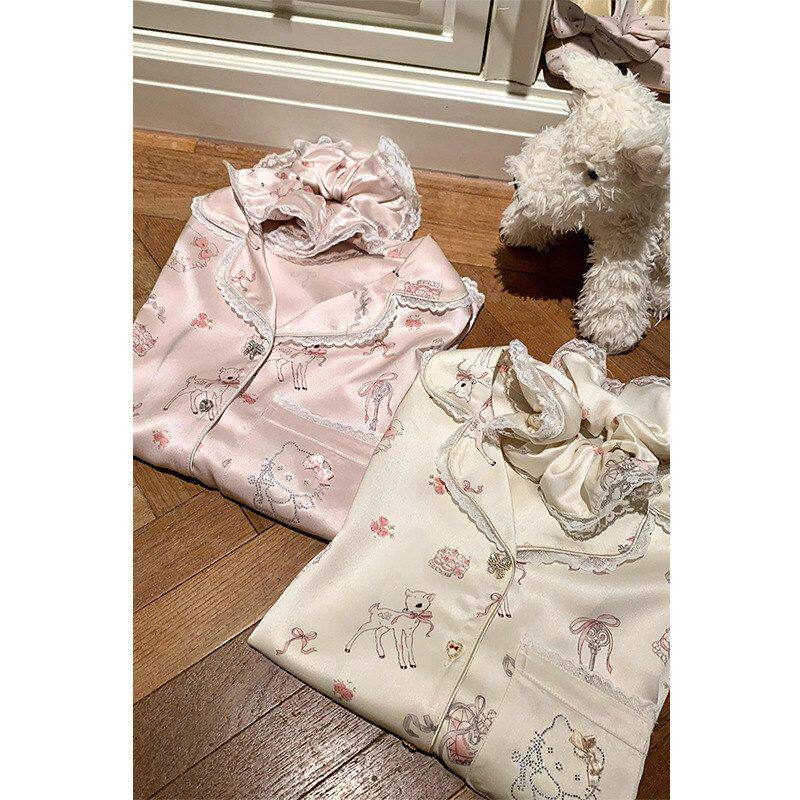甜美少女卡通HelloKitty印花情侣冰丝睡衣女春夏款大码家居服套装