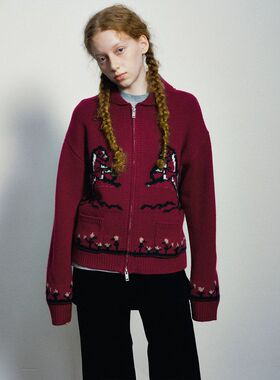 【玳禾】早春新款休闲翻领绵羊毛经典百搭小马踏雪毛织开衫H60183