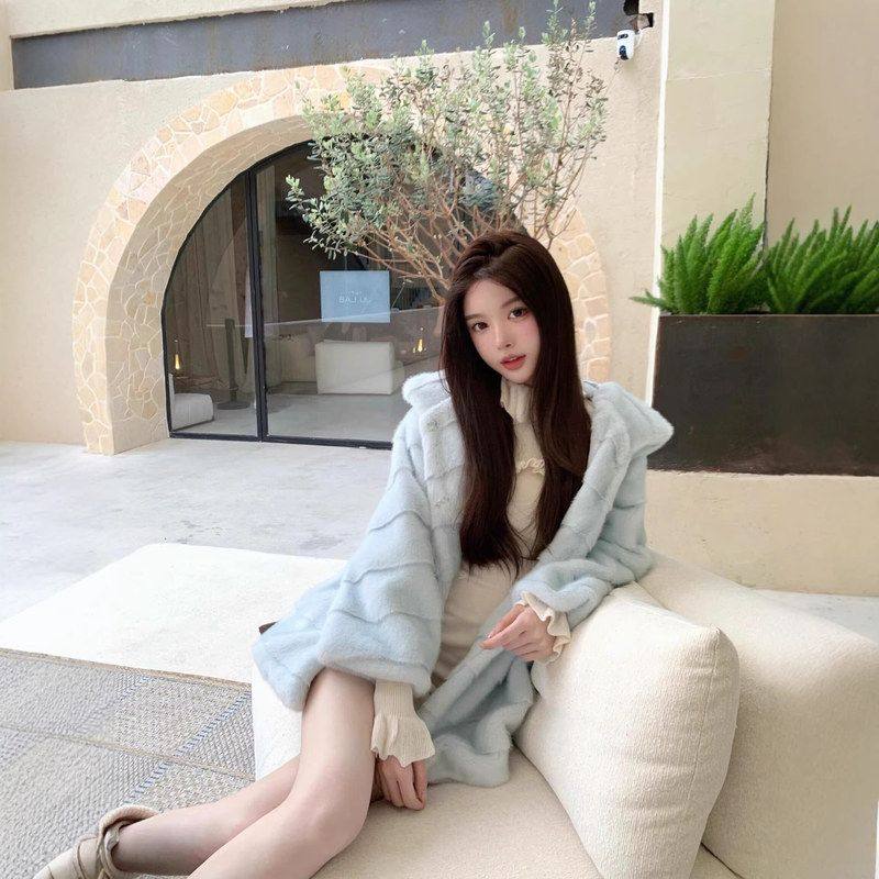 环保仿兔毛皮毛一体环保紫貂绒收腰连帽仿水貂毛毛皮草大衣外套,女装/女士精品,皮草,淘宝优惠券,粉丝福利购,淘宝优惠卷