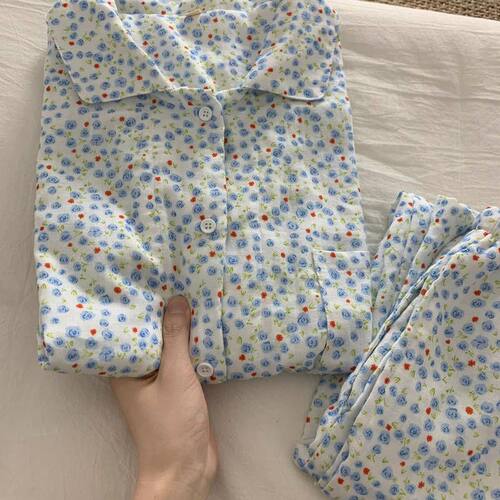 小众甜美少女碎花慵懒睡衣女夏季2025新款温柔风可外穿家居服套装