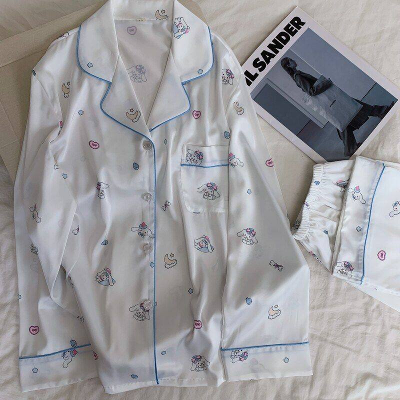【大耳狗】卡通可爱睡衣女长袖长裤春季冰雪丝舒适家居服套装女薄