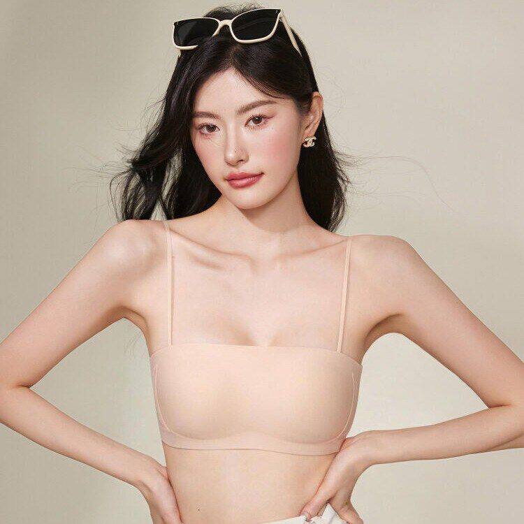 原版日系无肩带内衣女小胸聚拢显大防滑抹胸收副乳无痕细肩带文胸