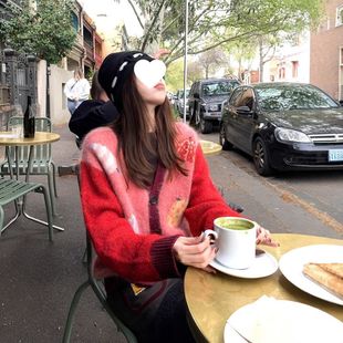 毛衣 680g羊驼毛马海毛重磅提花开衫 章章10