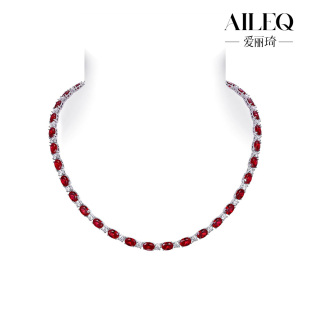 女中式 镶高碳钻高端红宝新款 设计戴妃锁骨项链子 链子925银 AILEQ
