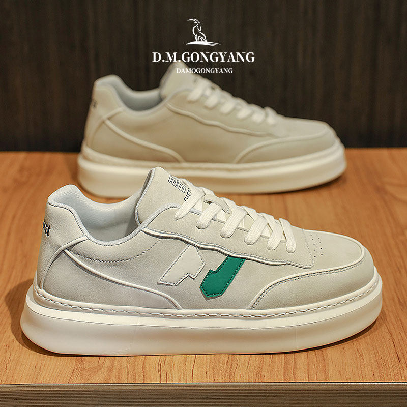 大漠公羊男鞋韩版高级运动休闲增高板鞋男士厚底百搭时尚小白鞋