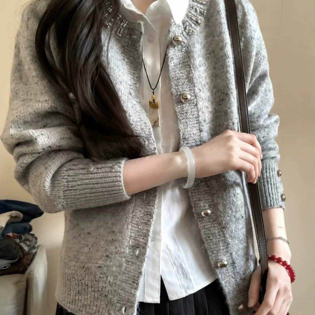 miu系灰色针织衫秋季女款