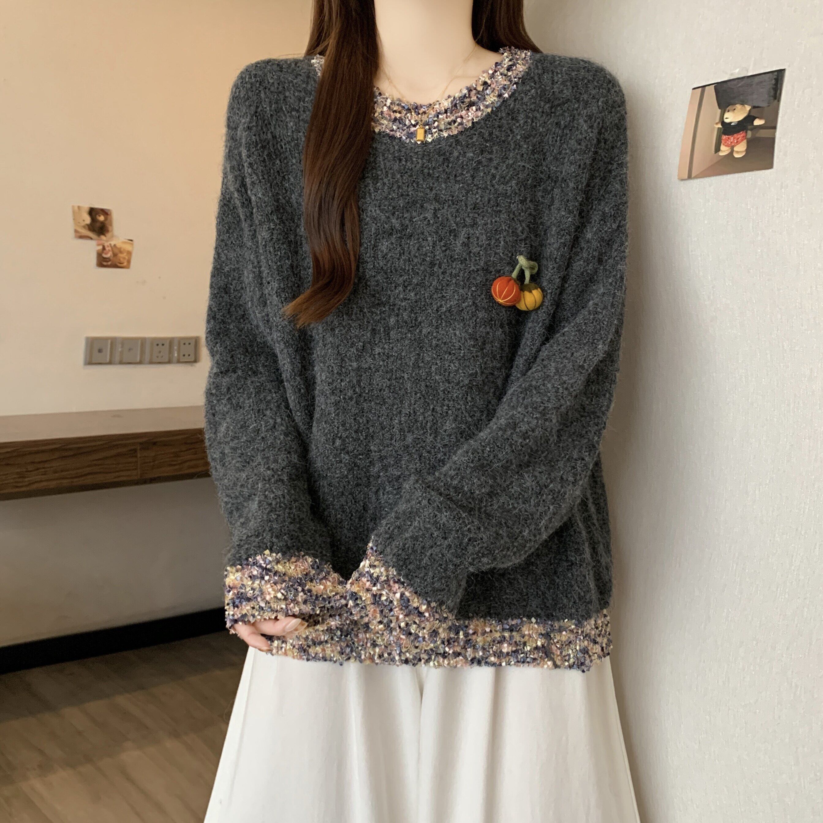 实拍韩系长袖加厚毛衣女