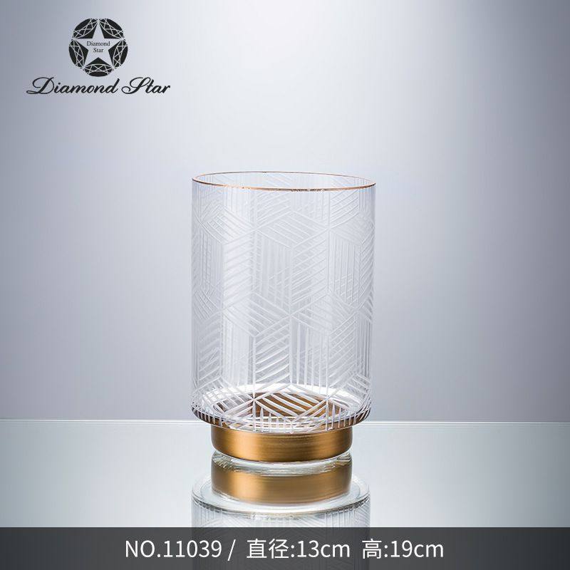 钻石星刻花描金玻璃花瓶透明直筒大口水培插花器皿ins风摆件花瓶,餐饮具,洋酒/威士忌杯,淘宝优惠券,粉丝福利购,淘宝优惠卷