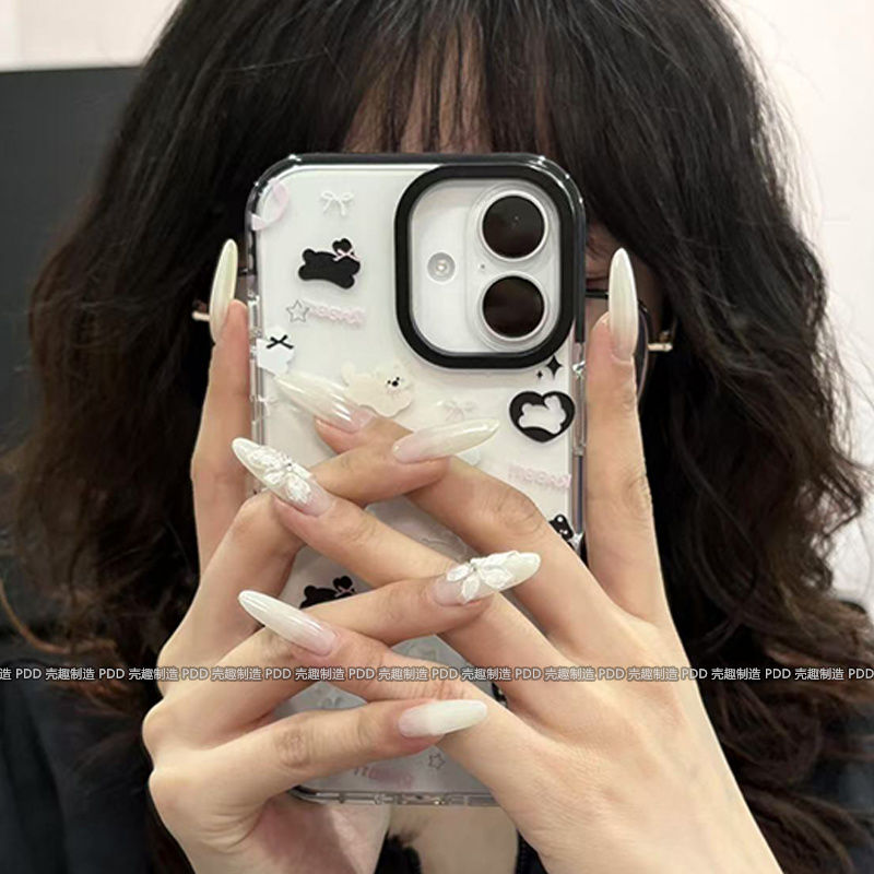 黑白小狗iPhone16/15promax手机壳11可爱xr新款13/14透明12软壳8p