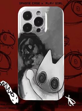 抽象暗黑小猫ins风iphone手机壳苹果17promax动漫16好看14二次元13荣耀oppo小米vivo华为1加15小众独特硅胶壳