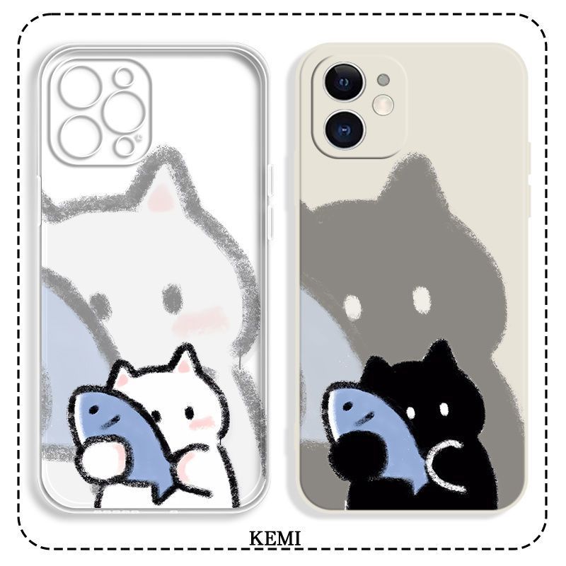 光影抱鱼小猫情侣iphone手机壳苹果17promax动漫16好看14二次元13荣耀oppo小米vivo华为1加15超火独特硅胶壳
