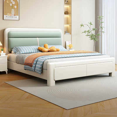 现代简约奶油风白色软靠包实木床1.8m轻奢双人主卧大床储物床婚床