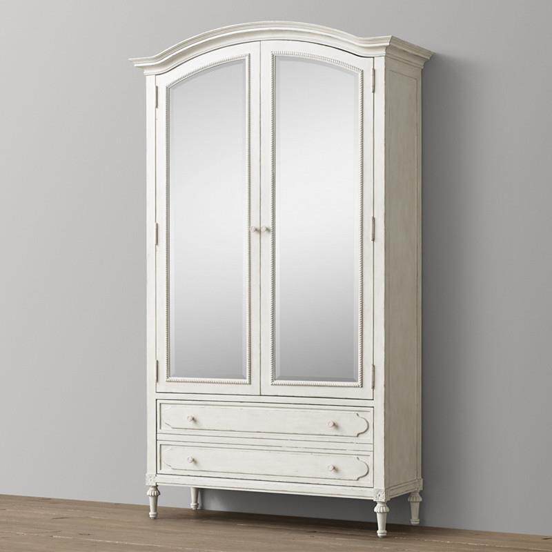 手工雕刻橡木双门衣柜美式乡村复古做旧实木雕花大衣橱储物柜书柜