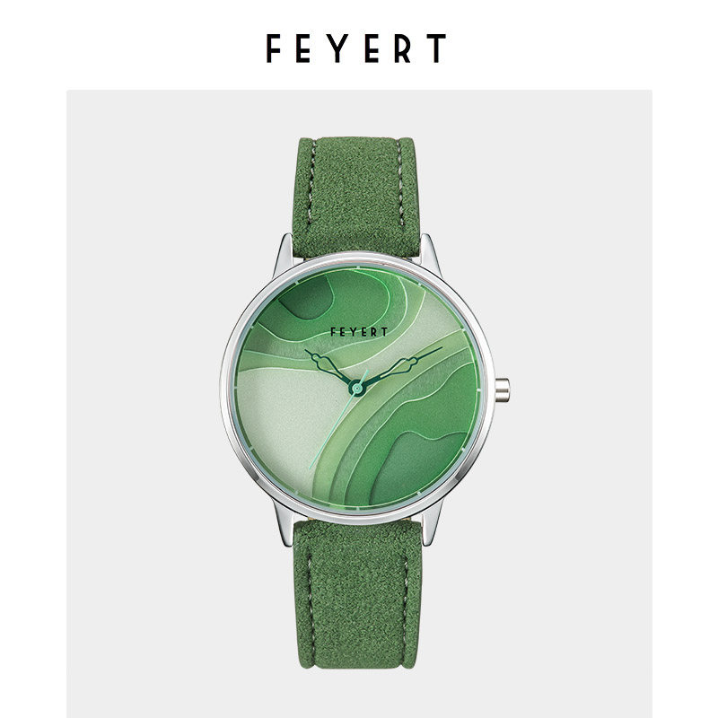 FEYERT手表男款北欧小众设计绿色森系气质初高中女学生手表石英表