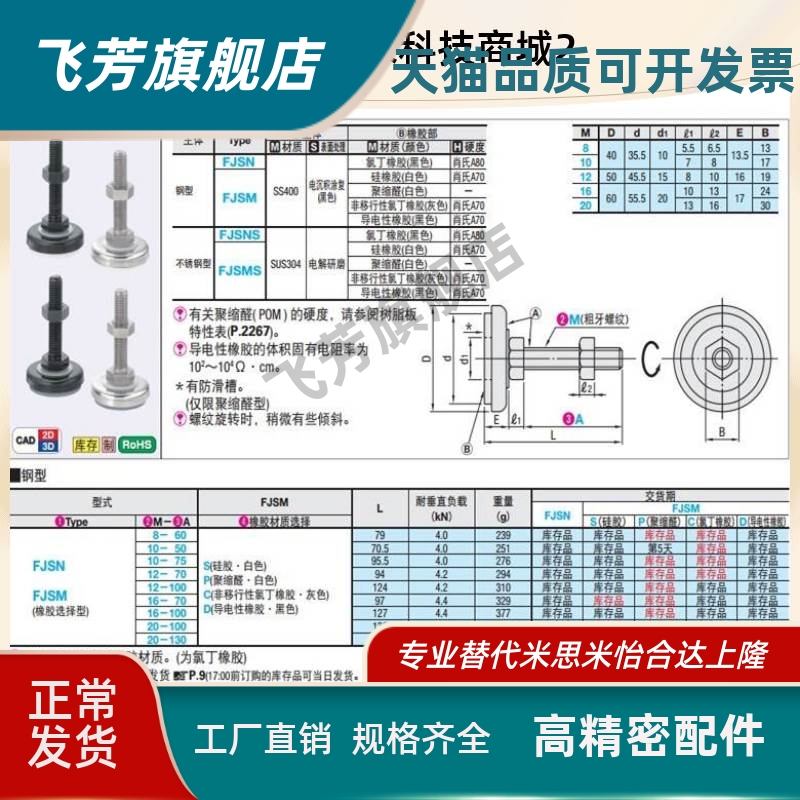 FJSN8/10/12/16/20-50/6070/75/100 橡胶底座型脚轮 调整块