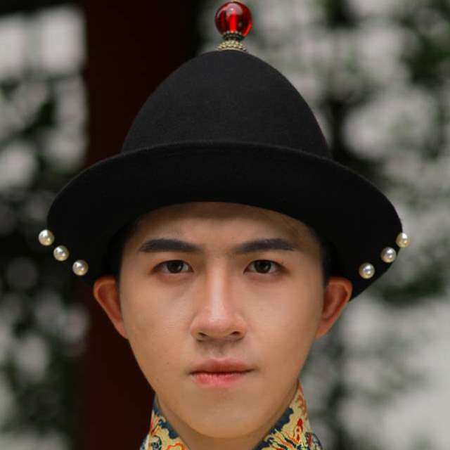 毡帽上折缀男乌衣巷黑皇帝古代手工氊汉服帽檐明制帽直檐帽子珍珠