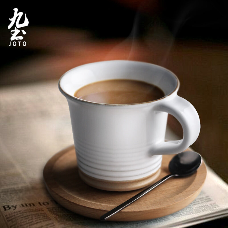 九土日式陶瓷咖啡杯粗陶白色马克杯子早餐随手杯茶杯情侣对杯家用