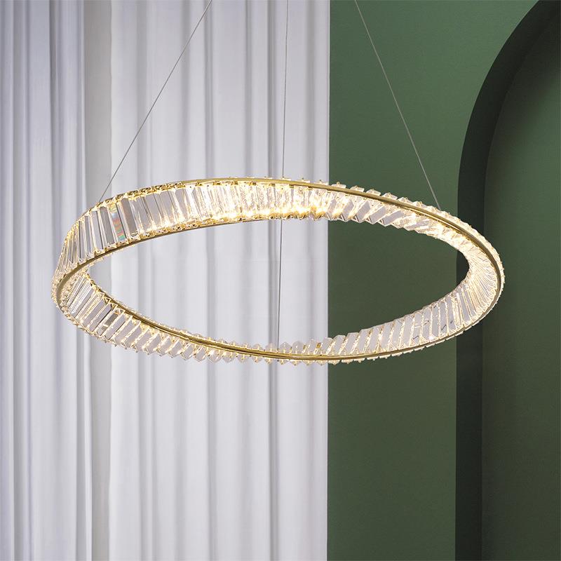 设计师水晶吊灯不锈钢现代轻奢艺术简约环形客厅餐厅LED卧室灯具